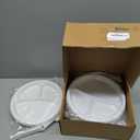 Umigy 100 Pcs 10 Inch 3 Compartments Divided Plastic Plates Bulk Colorful Disposable Heavy Duty Round Dinnerware for Valentine Wedding Birthday Party(White)