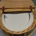 Wicker Picnic Basket with Cooler, Wooden Split Lid Picnic Basket, Vintage-Style Wicker Picnic Hamper with Folding Woven Handle for Picnic, Camping, Outdoor, Valentine Day, Thanks Giving, Birthday