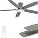 Flush Mount Ceiling Fan with Light, 52 Inch, Remote Control, 3CCT Dimmable LED, 6-Speed Silent Reversible DC Motor, Low Profile Hugger Ceiling Fan for Indoor/Outdoor 90-264V 50/60Hz Brushed Nickel