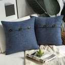 Phantoscope Farmhouse Geometric-Pattern Triple Button Vintage Linen Decorative Pillow Cover for Couch Bed and Chair Navy Blue, 22 x 22 inches 55 x 55 cm, Pack of 2