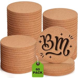60 Pieces Cork Coasters for Drinks, GOH DODD Thicken Absorbent Blank Coasters for DIY Crafts Laser Engraving Sublimation Wood Burning Plants Painting Housewarming Gifts Wedding, Round, 4 Inch