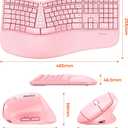 MEETION Ergonomic Keyboard and Mouse Combo, 2.4G Cordless Split Keyboard with Cushioned Palm Rest, Vertical Wireless Mouse, Natural Typing Full Size Keyboard, for Windows/Mac Pink