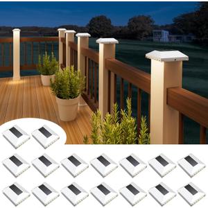 Solar Post Cap Lights Outdoor 16pack - Waterproof Solar Fence Post Lights Fit 4x4 Wooden/Vinyl Posts, White Solar Deck Post Lights Emit Warm White For Outside, Deck Fence/Backyard/Stair Railing/Porch