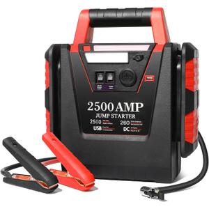 Jump Starter with Air Compressor,2500A Car Battery Jumper Starter 260 PSI Tire Inflator,6 in 1 Auto Lead-Acid Battery Booster Jump Starter for Up to 10.0L Gas or 8.0L Diesel with LED Light