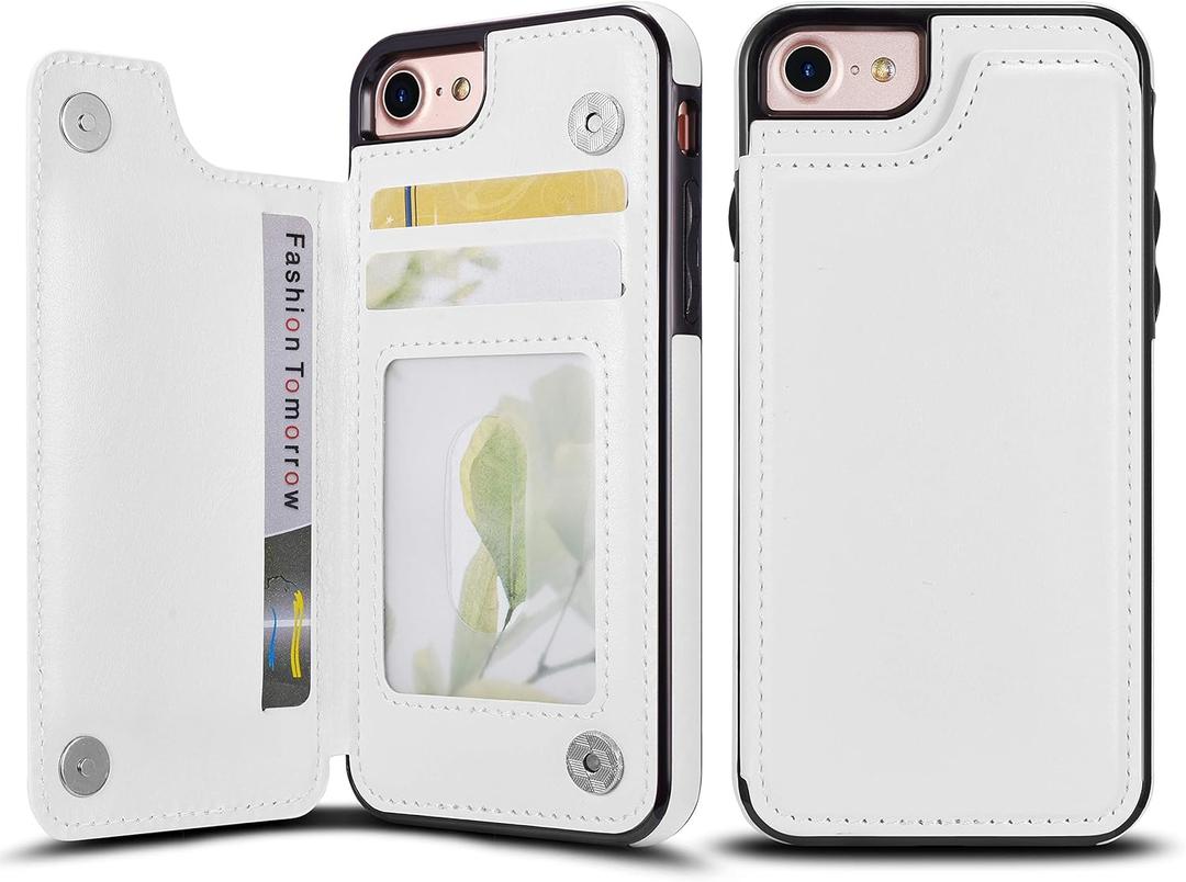 UEEBAI Case for iPhone 6 Plus 6S Plus, Luxury PU Leather Case with [Two Magnetic Clasp] [Card Slots] Stand Function Practical Soft TPU Case Back Wallet Flip Cover for iPhone 6 Plus/6S Plus - White