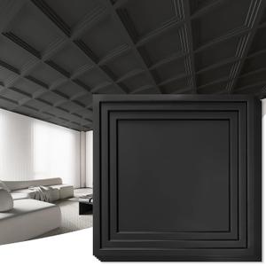Art3d 12-Pack 2424 Inch PVC Waterproof Drop Ceiling Tiles for Home Dcor - 2x2 ft 3D Modern Ceiling Panel for Suspended Grid, Black, 24"x24"