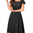 BeryLove Prom Dress for Teens: Sequin Formal Party Dress with Flutter Short Sleeves for Wedding & Cocktail Evening Events (Black, L)