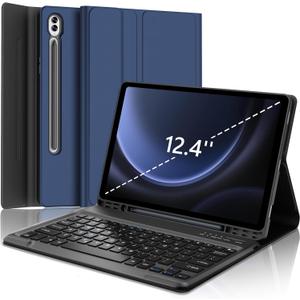 Galaxy Tab S9 FE+/ S9+ /S10+ 12.4 Inch Case with Keyboard, Detachable Bluetooth Keyboard with Pen Holder for Samsung Tab S10+ Plus/S9+ Plus/S9 FE+ Plus/S8+ Plus/S7FE/S7+ Plus 5G 12.4", Navy Blue