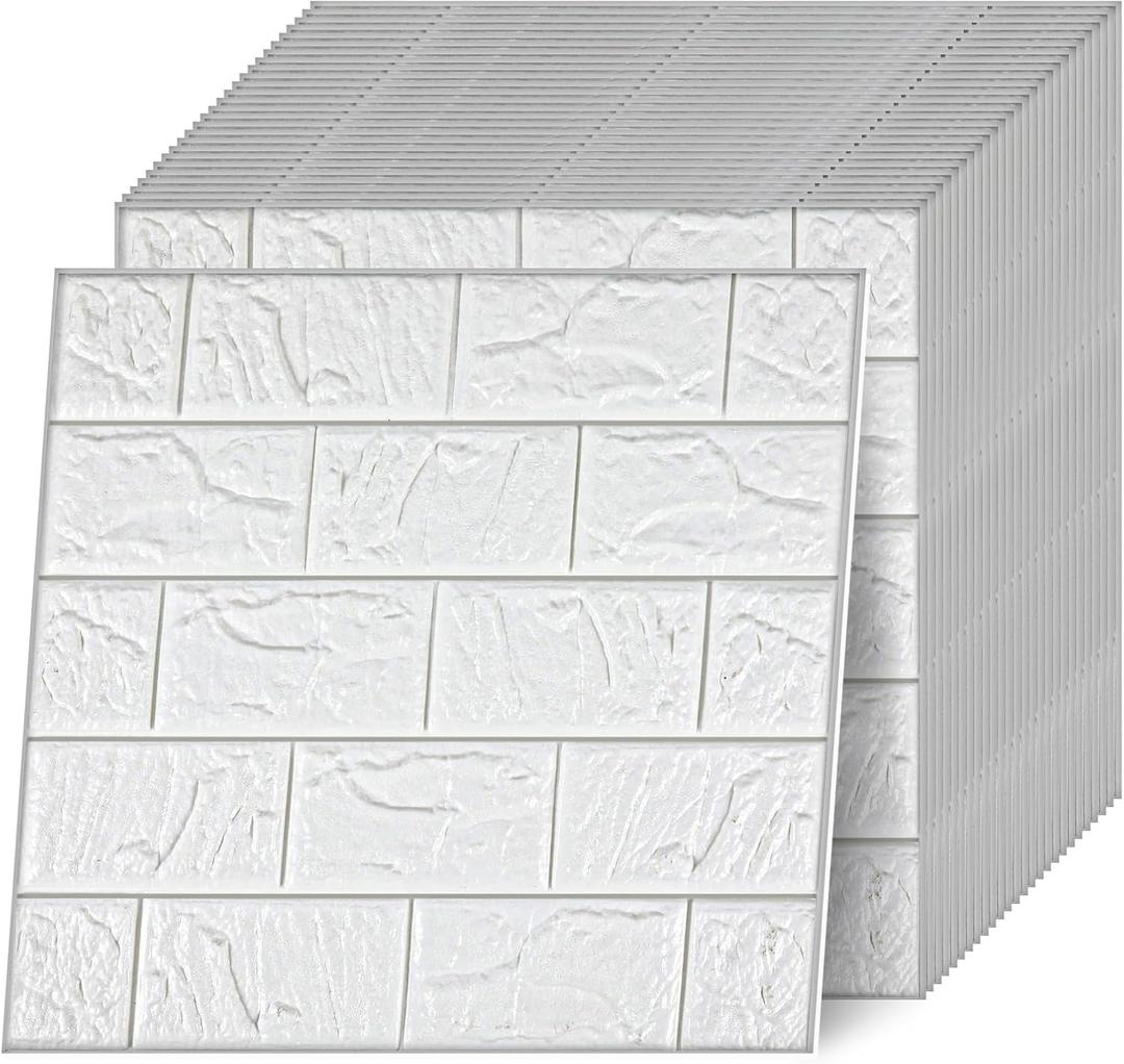 30 Pcs 3D Wall Panels Peel and Stick, White Brick Wallpaper Peel and Stick Waterproof Faux Brick Wall Panels Decorative Self Adhesive Tiles for Interior Walldecor, Home Decoration