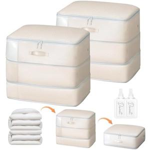 Easortm Comforter Storage Bag - Large Capacity Blanket Storage Bags 3-Layer Ultra Space Saving Self Compression Organizer, Washable Compression Bags for Storage Comforter Blanket, 2-Pack, Beige