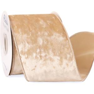 Ribbli Champagne Velvet Wired Ribbon 4 Inch Crushed Velvet Christmas Ribbon for Gift Wrapping Christmas Tree Decoration Crafts Wreaths Supplies-Continuous 10 Yards