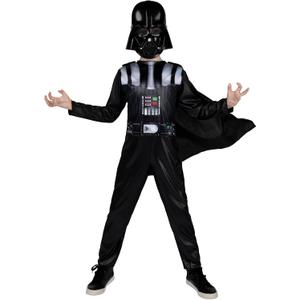 STAR WARS Darth Vader Official Youth Costume - Printed Jumpsuit with Cape and Plastic Mask, Small (Black, S)