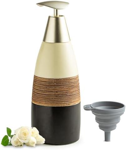 Zoeeker Kitchen Soap Dispenser with Plastic Pump Ceramic Soap Dispenser for Bathroom 12 oz Refillable Bottle for for Office, Hotel, Vacation Rental, Airbnb, Beige and Black