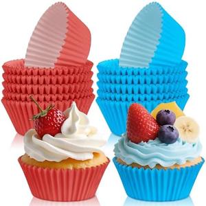 200PCS Red and Blue Cupcake Liners Muffin Baking Cups Wrappers for Blue and Red Birthday Party Supplies Disposable Pastel Cupcake Papers for Sports Theme Baseball Birthday Party Decorations