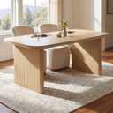 Merax 68.75" Rectangular Dining Table with Ribbed Leg, Modern Oak Veneer MDF Top, Rubber Wood Legs, 200 lbs Capacity, Rounded Edge Safety Design, Seats 4-6 for Dining Room, Living Room, Natural Oak