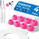 4 Pairs Replacement Ear Tips for AirPods Pro 2nd/1st Generation with Portable Storage Box & Cleaner Pen,Noise Reduction Holewith & Built-in dust Guard Screen,Silicone EarTips(Rose red)