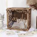 OurWarm Wedding Card Box for Reception, Wooden Gift Box Card Holder with Acrylic Window, Vintage Envelope Money Box for Rustic Wedding Graduation Party Birthday Baby Shower Decorations