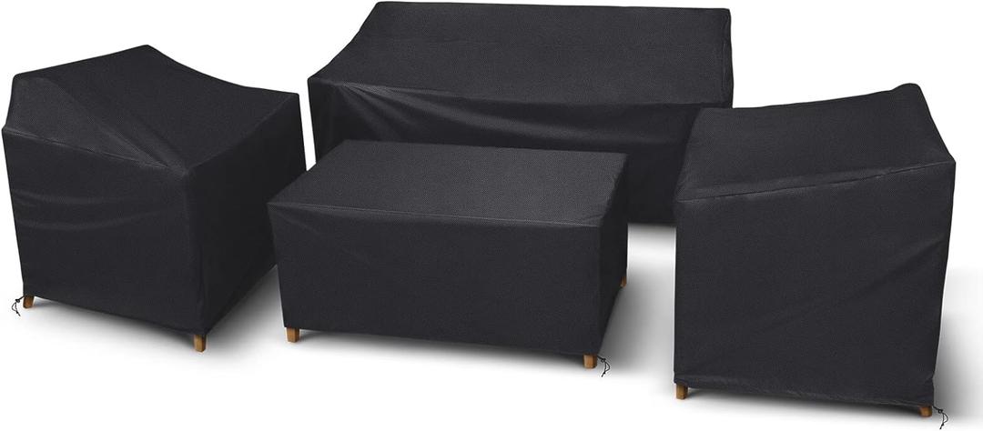 STARTWO Patio Furniture Covers 4 Piece Set, Heavy Duty Waterproof Outdoor Furniture Cover for Rattan Wicker Conversation Set,Black,Large