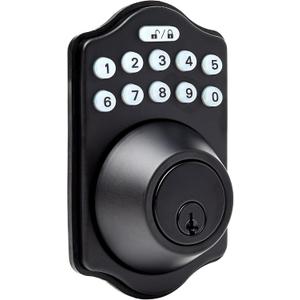 Amazon Basics Electronic Keypad Deadbolt Door Lock with Auto Lock, Touch-Control Keyless Entry, Customizable User Codes, Traditional Design, Matte Black, 1-Pack