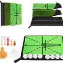 NEWCARE Golf Hitting Mat with Curved Ball Tray, 3-in-1 Golf Practice Mat, Fairway Rough Putting Surfaces, Non-Slip Rubber Base, Portable Golf Training Mat, Gift Idea