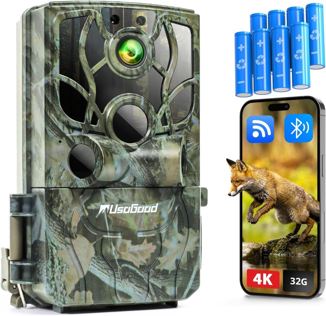 usogood Trail Camera WiFi 4K 48MP, Game Camera that Send Pictures to Phone,8 Batteries & 32GB Card,Wifi Trail Cameras with Night Vison Motion Activated Waterproof for Deer/Backyard/Wildlife Monitoring (green)