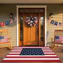 2 Pcs 4th of July Door Mat Set, Layered Welcome Mats Combo with 3' x 5' Red White Striped Rug & Natural Coir Doormat, Patriotic American Flag Front Porch Decor for Independence Day Memorial Day