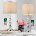 BOBOMOMO Modern Crystal USB Table Lamps Set of 2 for Living Room Nightstand Bedroom 25" Bedside Desk Lamp Silver Shade