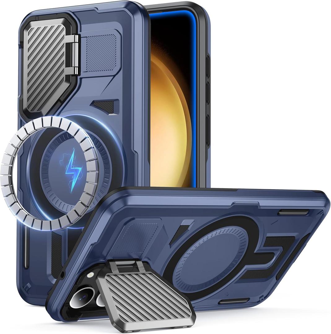 for Samsung Galaxy S23 Case Compatible with MagSafe [Built-in Camera Cover Stand][Military-Grade Shockproof][Dual Layer Protection] Heavy Duty Rugged Bumper for S23 Phone Case, Blue