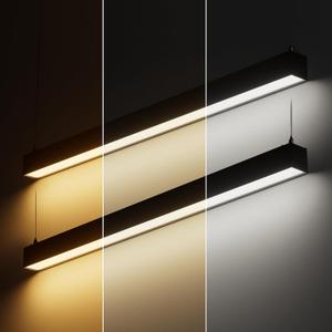 LEONLITE 4FT Linkable LED Linear Light, Dimmable Architectural LED Suspension Office Lighting Fixture, 3CCT, ETL Listed, Matte Black Aluminum Housing, Pack of 2