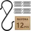 Navona 12 Pcs S Hooks for Hanging Heavy Duty, 3.5-inch Heavy Duty Metal S Hook, Closet Hooks with 0.5-inch Safety Buckle, S Hook for Hanging Plants, Kitchen Utensil, Pot, Pan, Bags