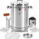 3-in-1 Stainless Steel Smoker Barrel Grill – Portable Charcoal BBQ with Thermometer, 40 lbs Outdoor Cooking Smoker for Camping, Backyard & Home BBQ INGRILL