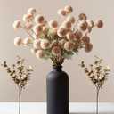 Beige Fake Flowers Silk 10 Mum Stems Eucalyptus Arrangement, Faux Flowers For Vase, Artificial Mums, Mini Floral Long Stem, Tan Nude Cream Neutral Floral, Chrysanthemum Pom Pom Floral Arrangement