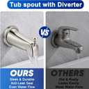 Universal Brushed Nickel Tub Spout with Diverter, Metal Cover and Adapter | Pull Down Bathroom Tub Faucet Replacement, for 1/2" Copper Pipe, 1/2" IPS & 3/4" IPS threaded, Bathtub Spout with Hex Wrench