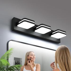 Torondo 360° Rotate LED Bathroom Vanity Light Fixtures, Acrylic Vanity Lights for Bathroom, Modern Wall Lighting Fixtures Over Mirror Living, Matte Black, Natural White, 3-Light, 17-Inch