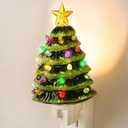 Brightever Ceramic Tree Night Light for Christmas Wall Decorations, 6" H Decorative Christmas Tree Nightlight with Multicolor Bulbs, On/Off Switch, Retro Xmas Decor for Bathroom, Bedroom - Green (1 Pack)