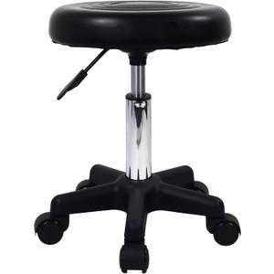 FURWOO Round Swivel Stool with Wheels PU Leather Rolling Height Adjustable Stool for Spa Salon Massage Black