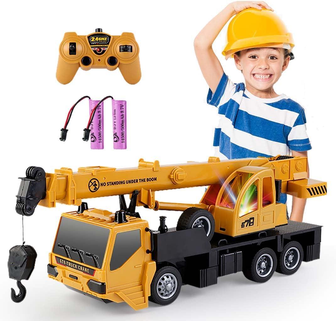 Remote Control Crane Truck Toy for Boys - 2.4G Large RC Crane Truck with Light & Sound, 6 Channel Construction Toy with 2 Batteries, Tractor Toy Birthday for Kids 3-8 Years Old
