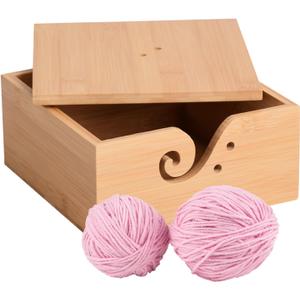 7.09x7.09x3.54 Inches Square Yarn Bowl with Lid, Knitting Storage Box, Stackable Craft Organizer for Multi-Skein, Yarn Storage Bowl for Knitting/Crochet/Craft/Home Decor (C26)