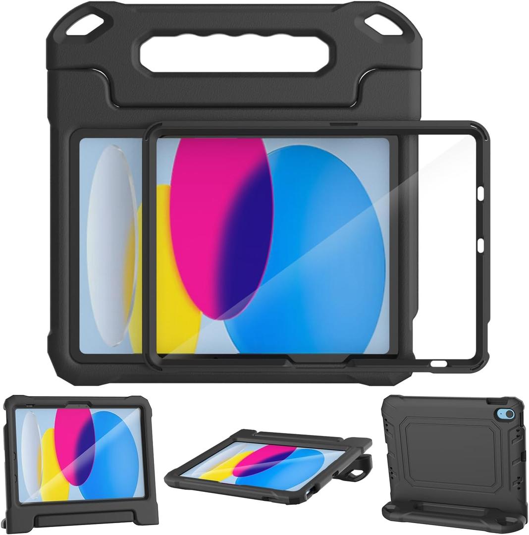 SUPLIK Kids Case for iPad A16 11-inch 2025 (11th Gen) & iPad 10th Generation (10.9-inch 2022), Built with Screen Protector, Durable Shockproof Kidproof Handle Stand Cover, Black