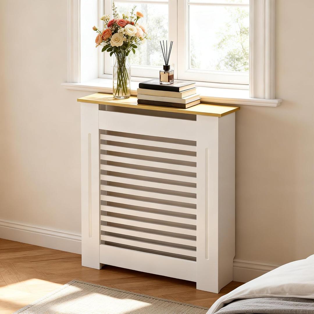 Wisfor Deep Tall Radiator Cover Cabinet: External 36.4inch Height Heater Covers with Natural Wood Texture Top - Inner 35.6inch Thickened MDF Radiator Shelf for Home (Horiz‌-S 35.6x27.9x7.1in), 36.4x30.71x7.87 inches