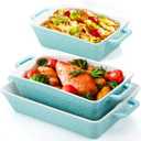 Okllen Set of 3 Casserole Dishes for Oven, Ceramic Baking Dishes with Handles, Rectangular Lasagna Pan Bakeware Set for Baking Cooking, Roasting, Broiling, Gratin, Wedding & Housewarming Gift, Blue