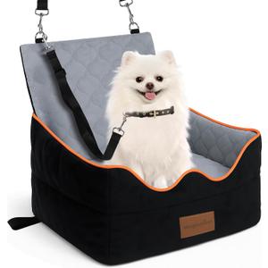 Dog Car Seat for Small/Medium Dogs Under 35lbs, Pet Booster Seat with 4In Memory Foam Cushion, Fully Detachable and Washable, Travel Dog Carseat with Storage Pocket and Safety Belt