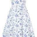 Belle Poque Women Summer Dresses 2025 Square Neck Spaghetti Strap Midi Dress Beach Vacation Sundress (Medium, Blue Floral)