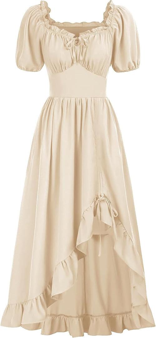 GOLDSTITCH Women's Victorian Dress Renaissance Medieval Costume Corset Ruffle Maxi Dress for Women (Apricot, Small)