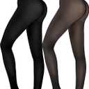 HONGTEYA 2 Pairs Fleece Lined Tights Women - Warm Sheer Pantyhose Fake Translucent Tights Winter Thermal Leggings (Large)