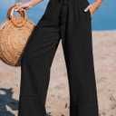 Sarin Mathews Womens Wide Leg Linen Pants High Waisted Drawstring Palazzo Casual Summer Beach Pants with Pockets L