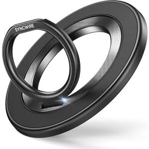 SYNCWIRE Upgraded Magnetic Phone Ring Holder for MagSafe, Magnet Cell Phone Grip Stand Finger Ring Kickstand Two-Sided Magnetic Compatible with iPhone 16 Pro Max 15 14 13 12 MagSafe Accessories (Black)