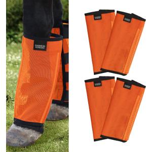 Harrison Howard Loose Fitting Fly Boots UV-Protective Extra Tough Mesh Ventilated Four Fasteners Stay-on Design Protect Horse Legs & Stomp-Reducing Set of 4 Orange Medium