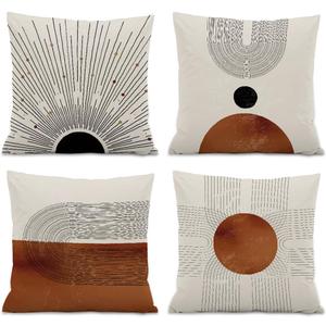 Abstract Minimalist Throw PillowCovers,Mid-Century Modern Geometric Sun Pillow Case Decor Set of 4,Bohemian Pillow Decorative for Home Living Room Bedroom Sofa,18x18 Inch