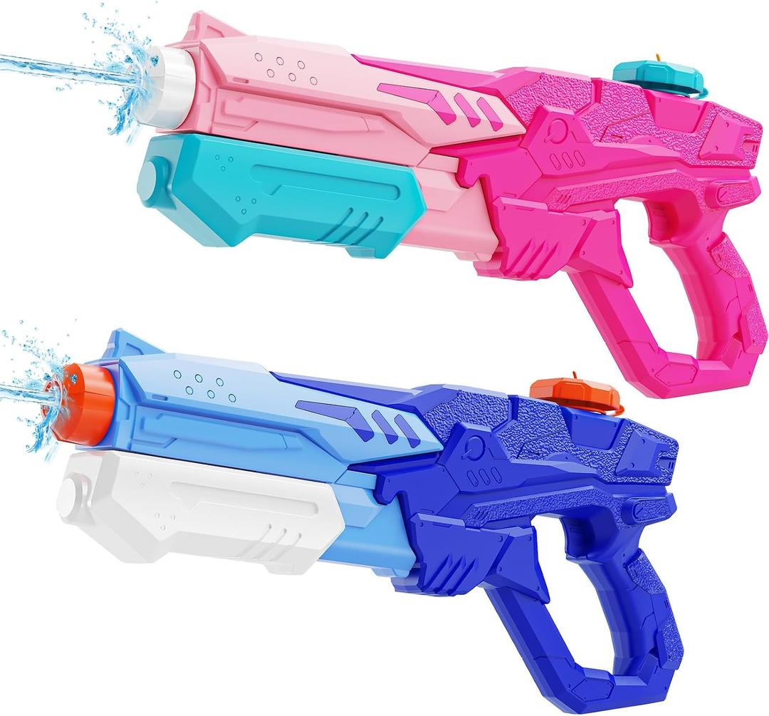 600cc Water Gun for Kids Squirt Gun Water Squirter Pool Toys 2 Pack | Water Blaster, Pink&Blue Powerful Long Range Watergun, Pool Beach Outdoor Summer Fight Toys, for Adults Boys Girls